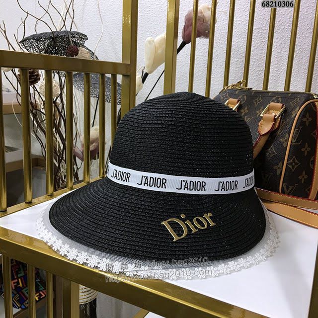 Dior女士帽子 迪奧蕾絲邊吊帶盆帽草帽遮陽帽  mm1090